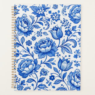 Blue and White Floral Elegance Planner
