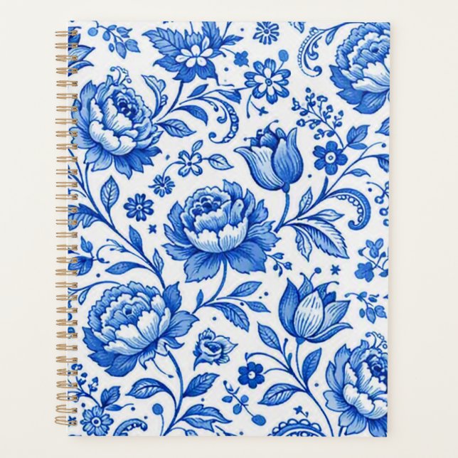 Blue and White Floral Elegance Planner (Front)