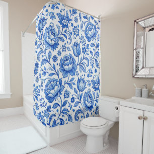Blue and White Floral Elegance Shower Curtain