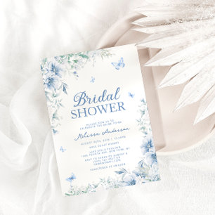 Blue and White Floral Elegant Bridal Shower Invitation