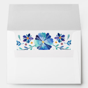 Blue and White Floral Fiesta Wedding Envelope