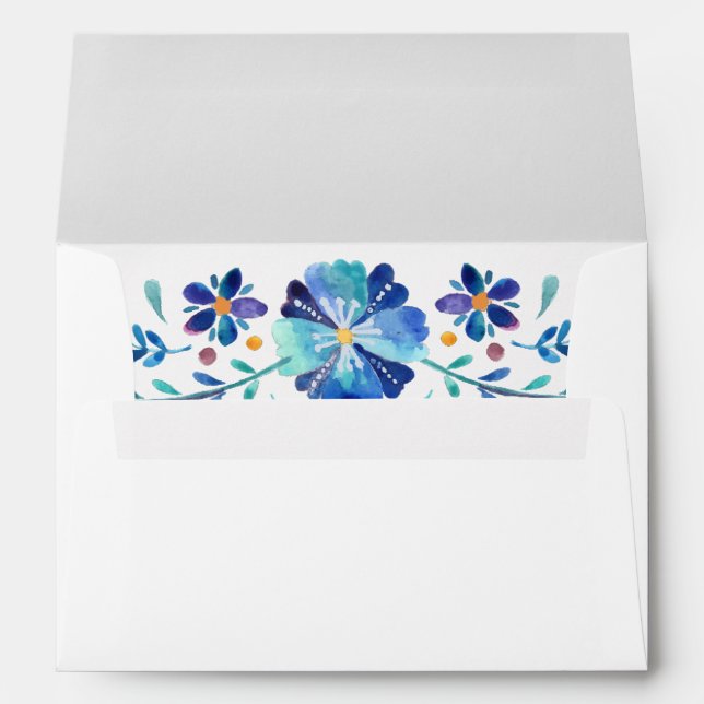 Blue and White Floral Fiesta Wedding Envelope (Back (Bottom))