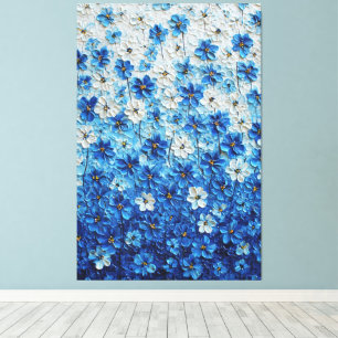 Blue and White Floral Gradient Abstract Wall Art