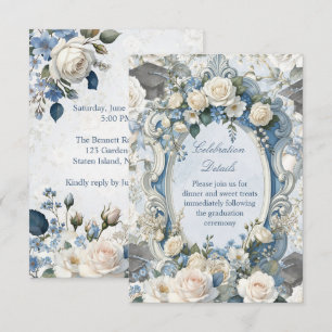 Blue and White Floral Graduation Celebration Detai Enclosure Card