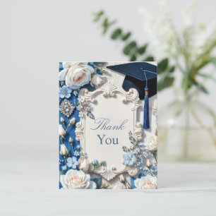 Blue and White Floral Graduation Thank You Note Card
