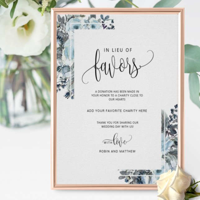 Blue and White Floral, in Lieu of Favours Sign (Creator Uploaded)