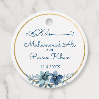 Blue and White Floral Islamic Muslim Wedding Favou Favour Tags