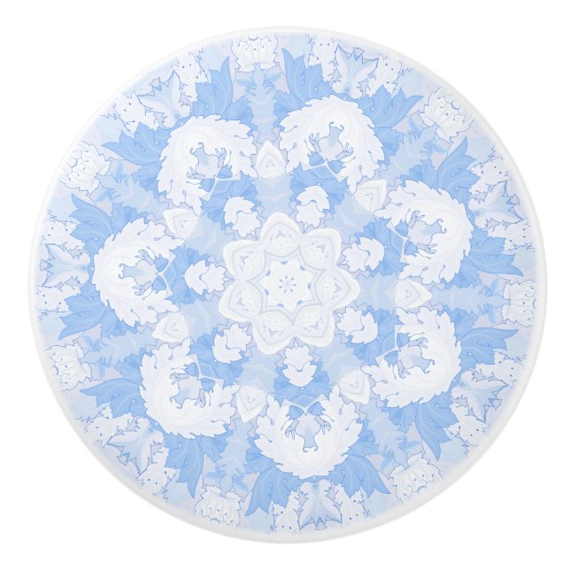 Blue and White Floral Kaleidoscope Ceramic Knob (Front)