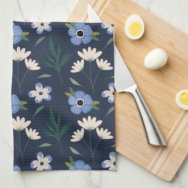 Blue And White Floral Kitchen Towel (Quarter Fold)