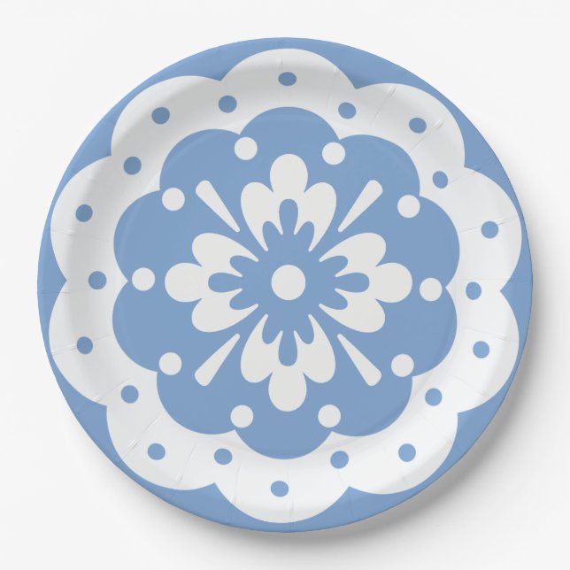 Blue and white floral lacy Paper Plate (Front)