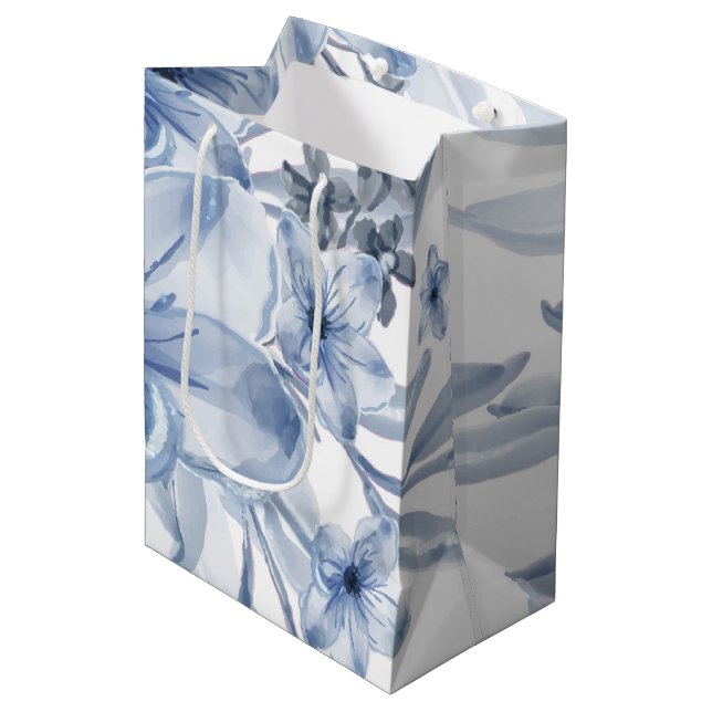 blue and white floral medium gift bag (Front Angled)