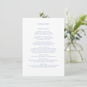 Blue and White Floral Monogram Wedding Itinerary Enclosure Card