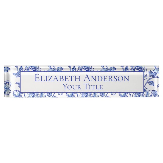 Blue and White Floral Name Plate (Front)