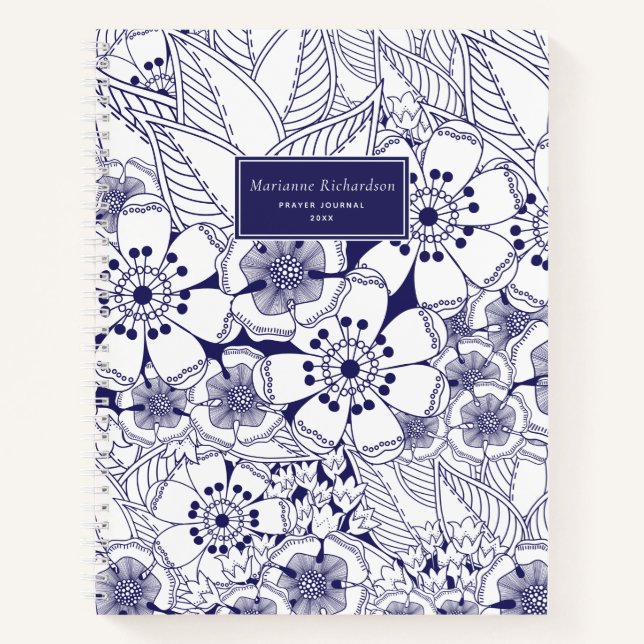 Blue and White Floral Named Prayer Journal (Front)