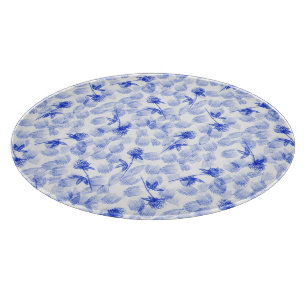 Blue And White Floral Paint Brush Strokes Cutting Board