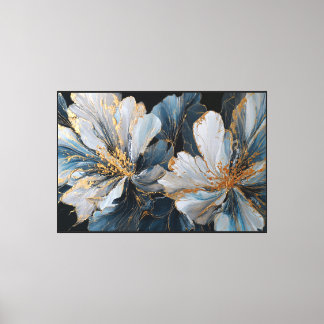 Blue and White Floral Painting with Gold Highlight Canvas Print