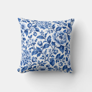 Blue and White Floral Pattern Cushion
