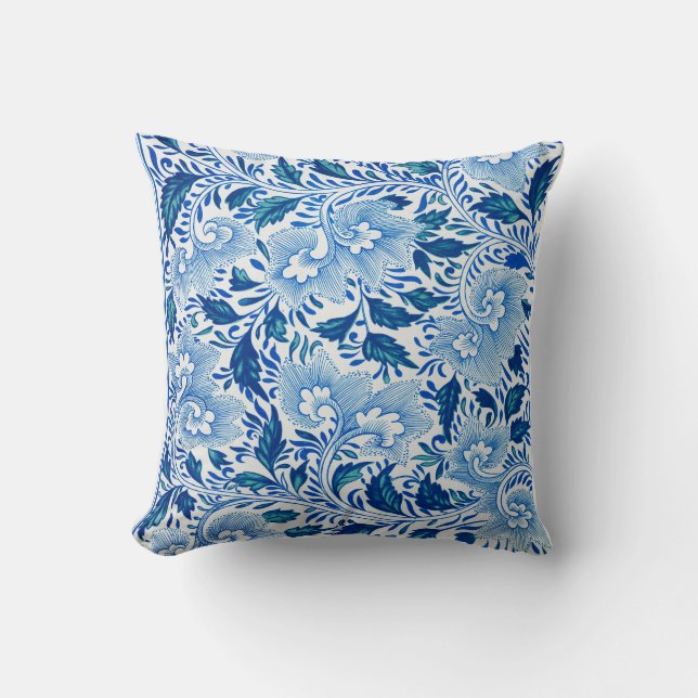 Blue and White Floral Pattern Cushion (Front)