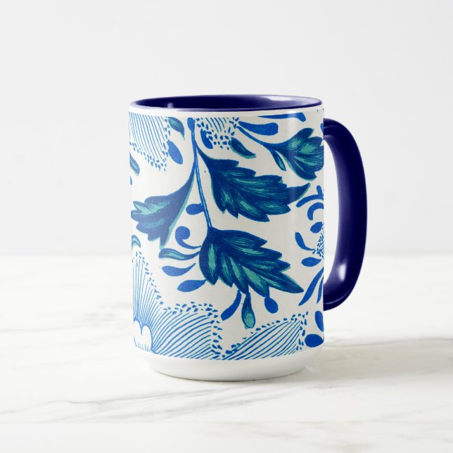 Blue and White Floral Pattern Mug (Front Right)