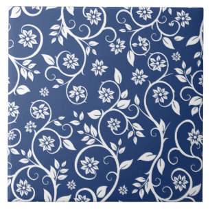 blue and white floral pattern tile