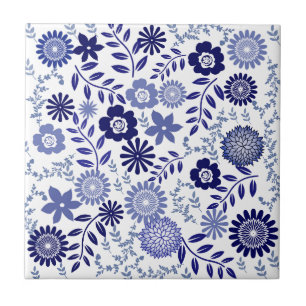Blue and White Floral Pattern Tile