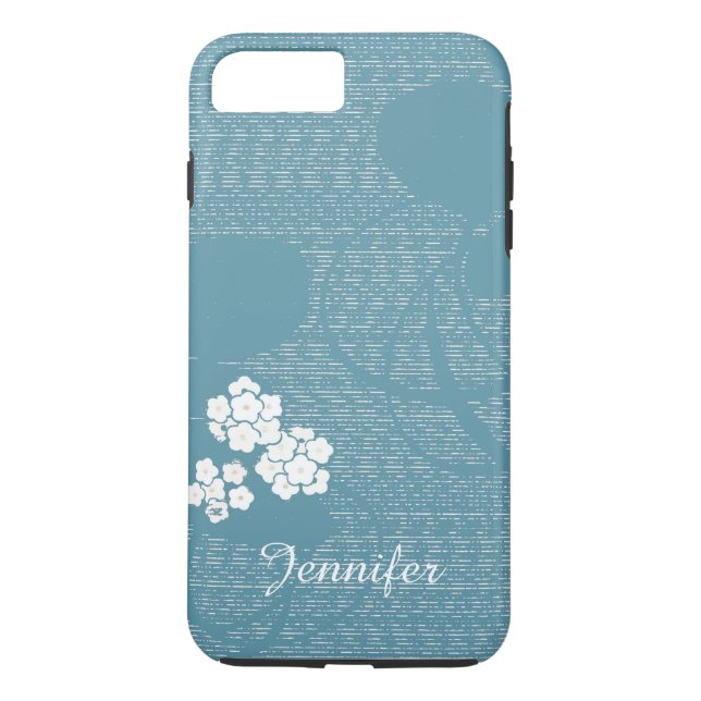 Blue and White Floral Personalised Custom Girly Case-Mate iPhone Case (Back)