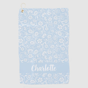 Blue And White Floral Personalised Name Women Golf Towel