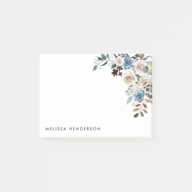 Blue And White Floral Post-it Notes (Front)