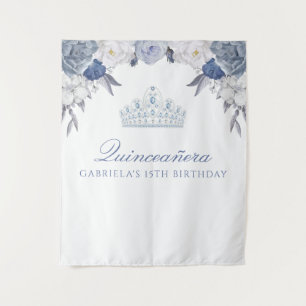 Blue and White Floral Quinceanera backdrop Tapestry