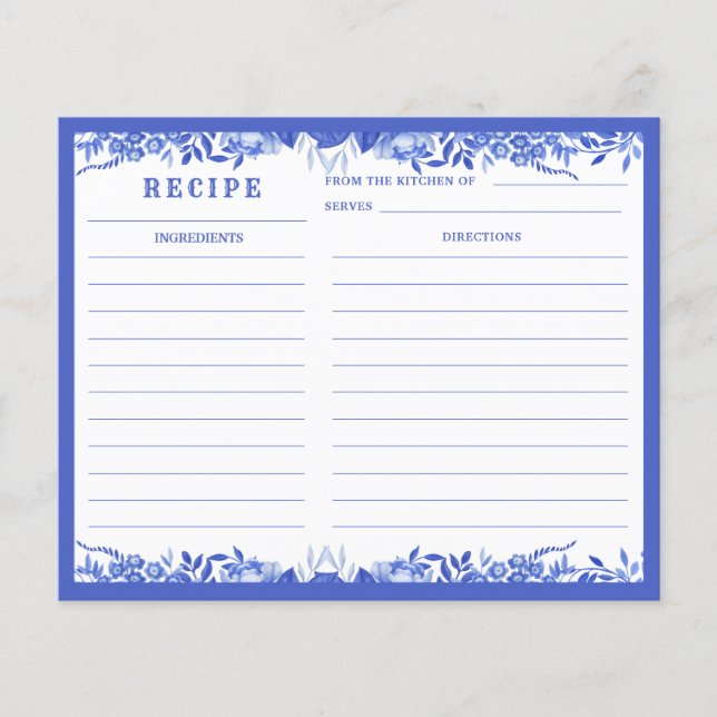 Blue and White Floral Recipe Card (Front)