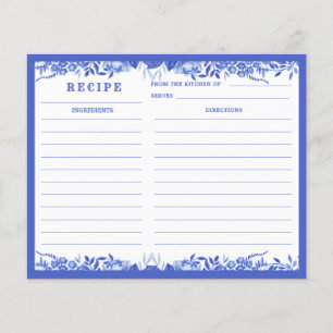 Blue and White Floral Recipe Card