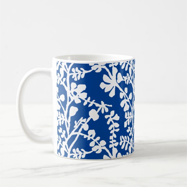 Blue And White Floral Repeating Pattern Coffee Mug (Left)