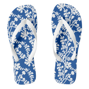 Blue And White Floral Repeating Pattern Flip Flops