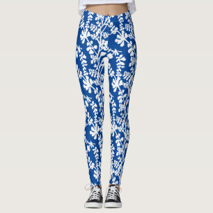 Blue And White Floral Repeating Pattern Leggings
