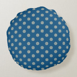 Blue and White Floral  Round Cushion
