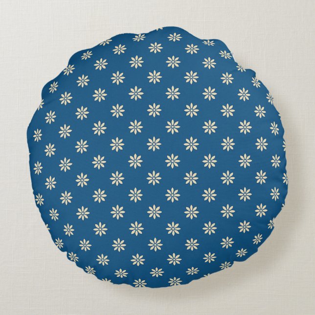Blue and White Floral  Round Cushion (Back)