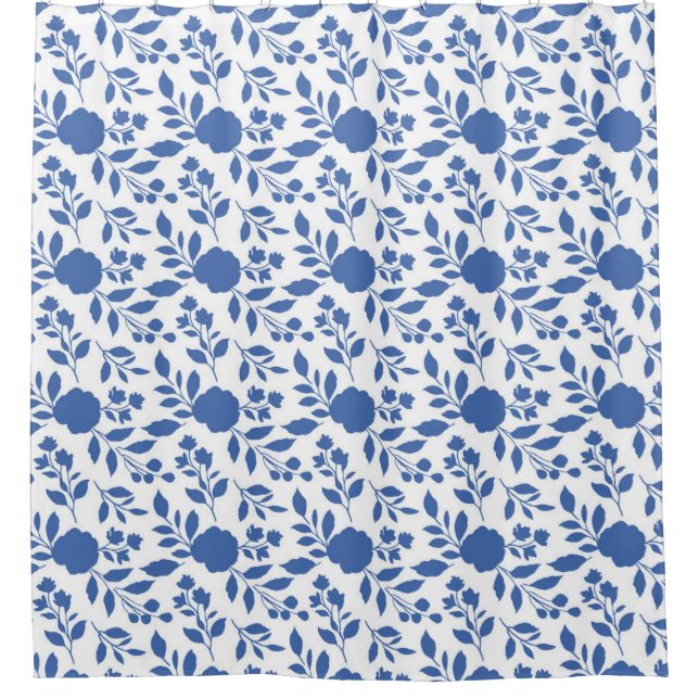 Blue and White Floral Shower Curtain (Front)
