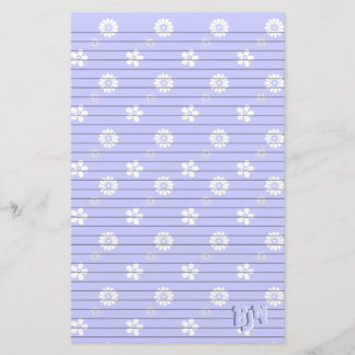 Blue and White Floral Stationery Paper Monogram