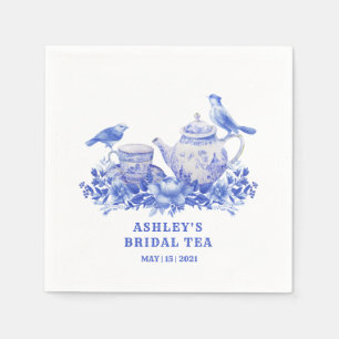 Blue and White Floral Tea Pot with Birds  Napkin