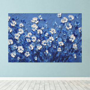 Blue and White Floral Textured Painting – Abstract Canvas Print
