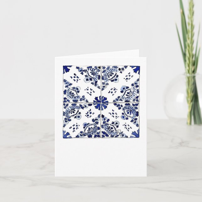 Blue and White Floral Tile Pattern Card (Front)