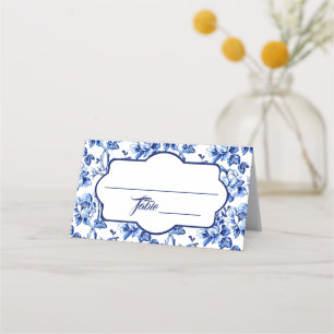 Blue and White Floral Toile Wedding Place Card