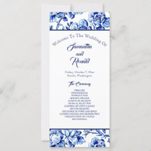 Blue and White Floral Toile Wedding Program