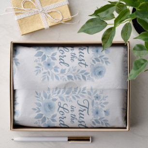 Blue and White Floral Uplifting Script Faith Tissue Paper
