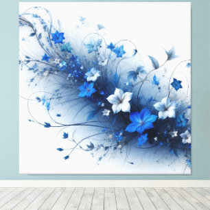 Blue and White Floral Vine Canvas Print