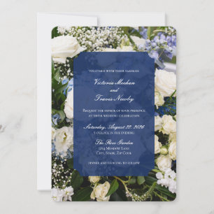 blue and white floral wedding invitation