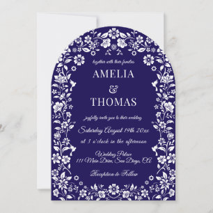 Blue and White Floral Wedding  Invitation