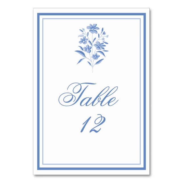 Blue and White Floral Wedding Table Numbers (Front)