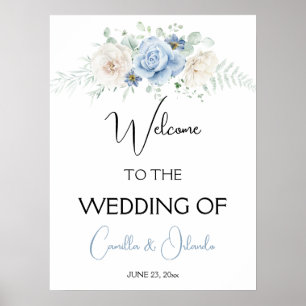 Blue and White Floral Welcome to Our Wedding Poster