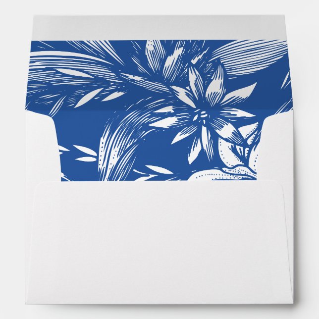 Blue and white flower arrangement wedding envelope (Back (Bottom))